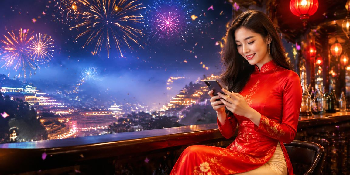 Cô gái mặc áo dài Sapa chơi casino di động giữa cảnh thiên nhiên núi rừng tây bắc